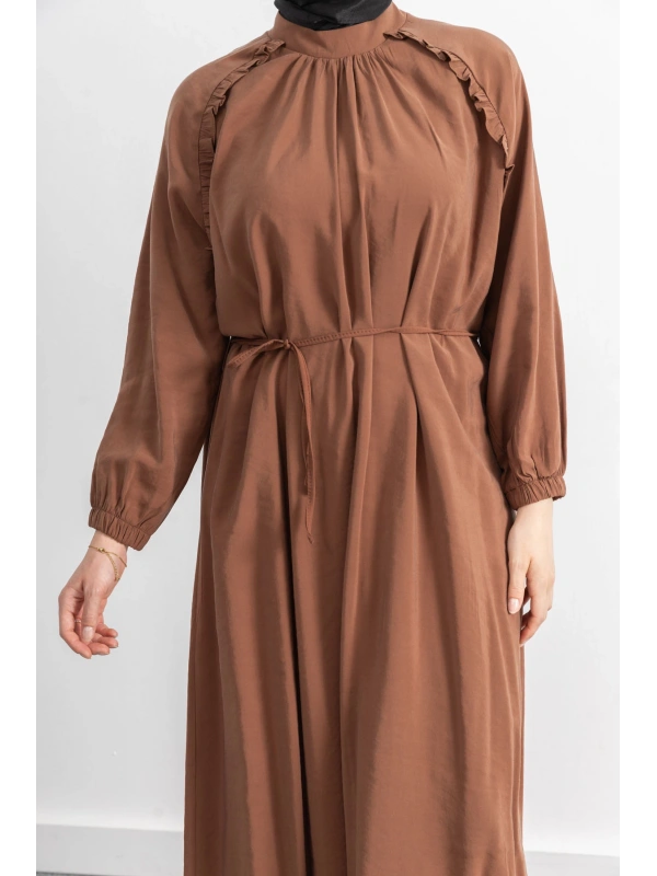 LETAFET REGLAN KOL FIRFIR DETAYLI ELBİSE - TABA