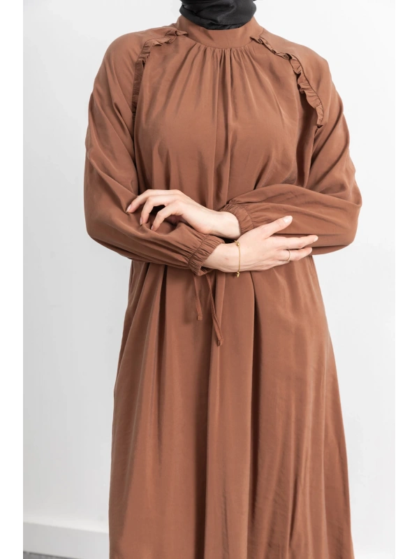 LETAFET REGLAN KOL FIRFIR DETAYLI ELBİSE - TABA