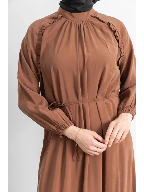 LETAFET REGLAN KOL FIRFIR DETAYLI ELBİSE - TABA