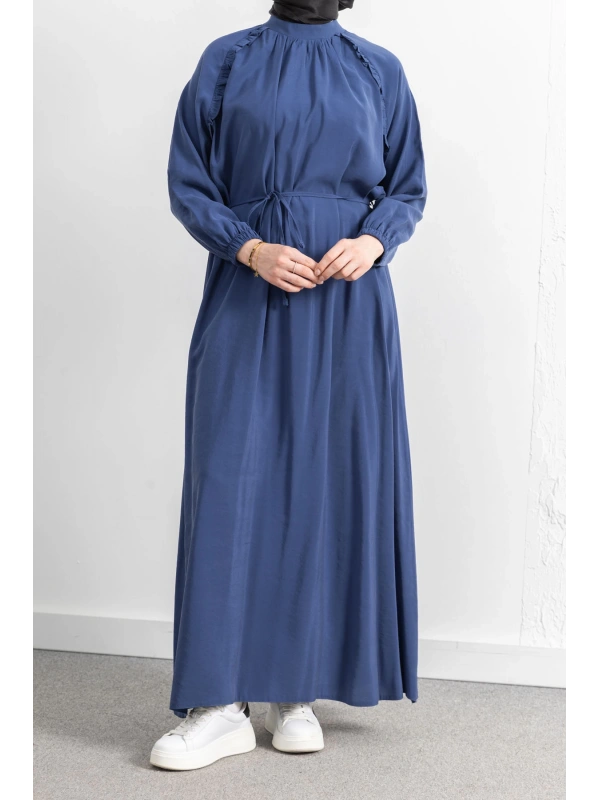 LETAFET REGLAN KOL FIRFIR DETAYLI ELBİSE - İNDİGO
