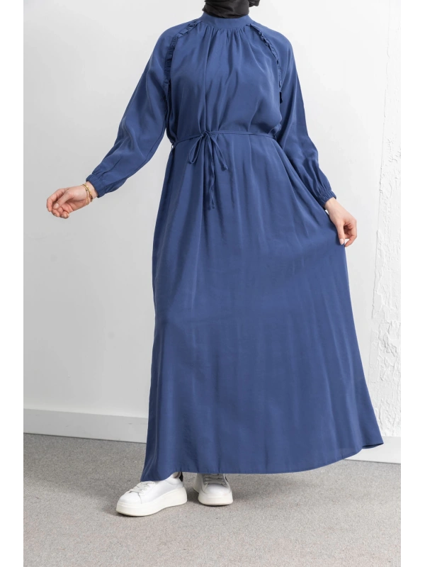 LETAFET REGLAN KOL FIRFIR DETAYLI ELBİSE - İNDİGO