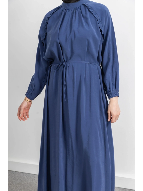 LETAFET REGLAN KOL FIRFIR DETAYLI ELBİSE - İNDİGO