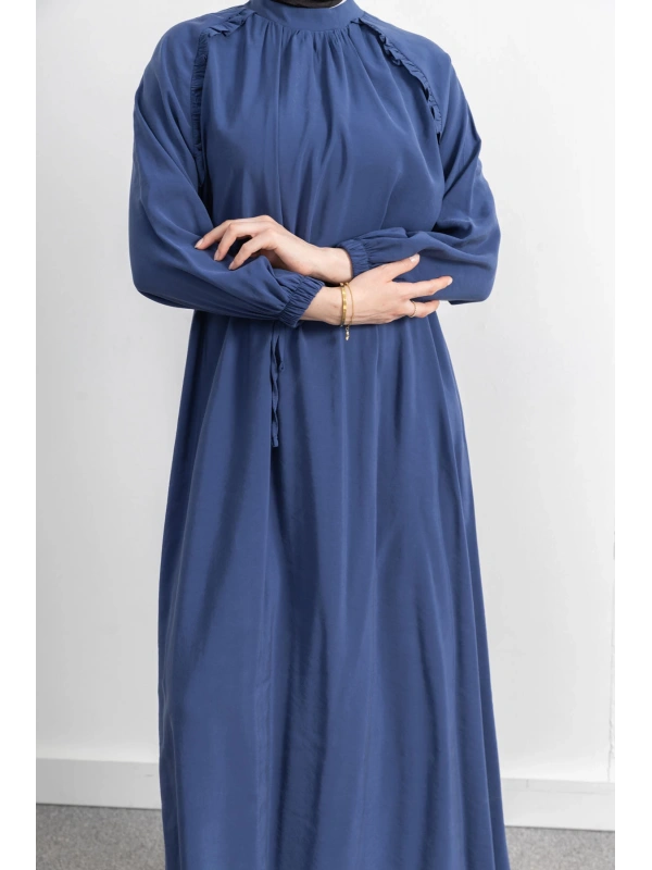 LETAFET REGLAN KOL FIRFIR DETAYLI ELBİSE - İNDİGO