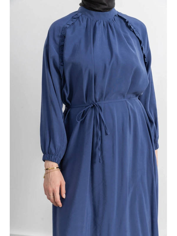 LETAFET REGLAN KOL FIRFIR DETAYLI ELBİSE - İNDİGO