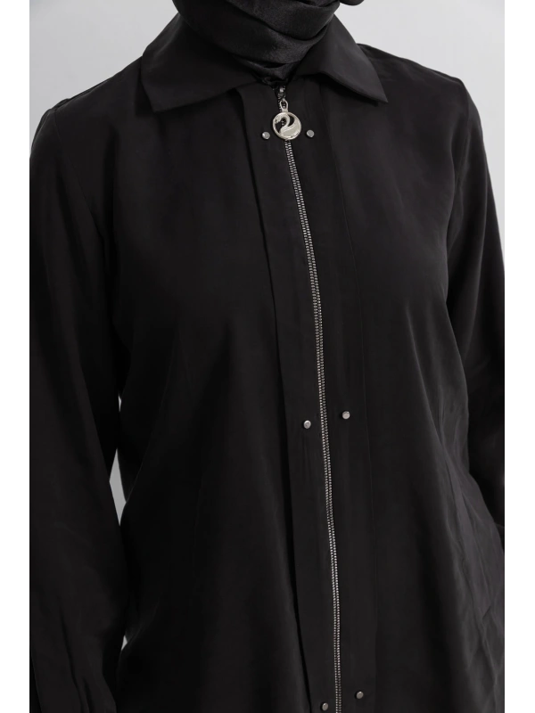 LETAFET RİVET DETAYLI FERMUARLI PANTOLONLU TAKIM - SİYAH