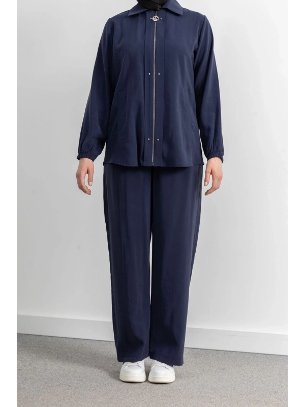 LETAFET RİVET DETAYLI FERMUARLI PANTOLONLU TAKIM - LACİVERT