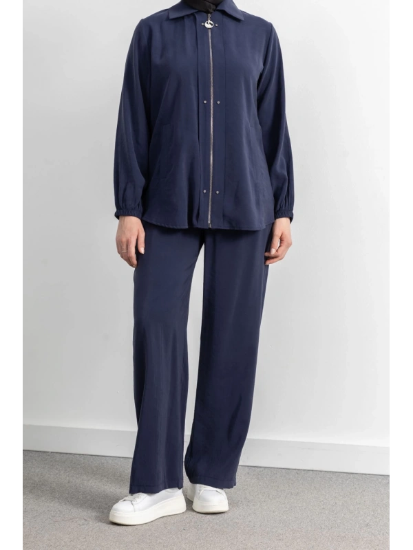 LETAFET RİVET DETAYLI FERMUARLI PANTOLONLU TAKIM - LACİVERT