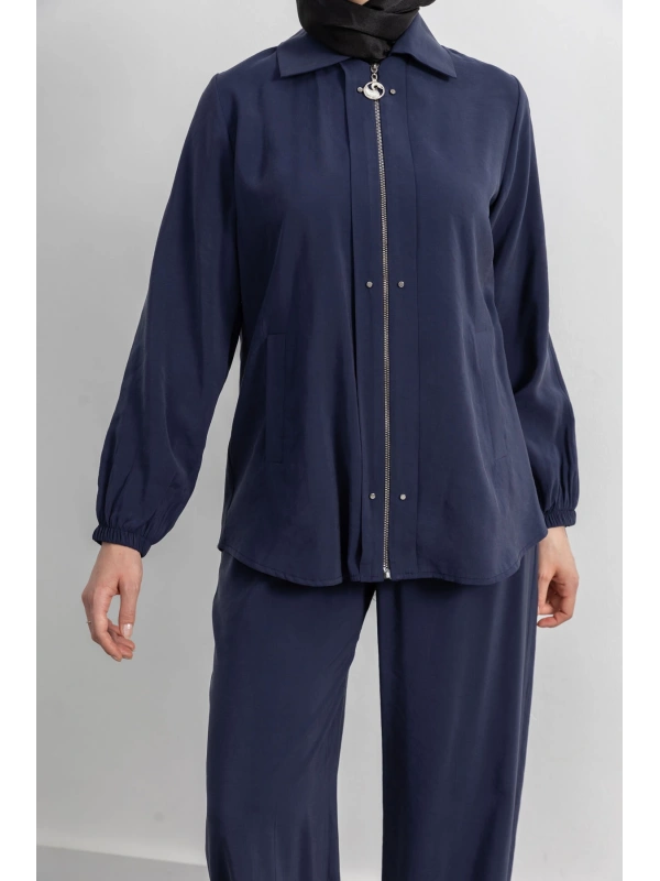 LETAFET RİVET DETAYLI FERMUARLI PANTOLONLU TAKIM - LACİVERT