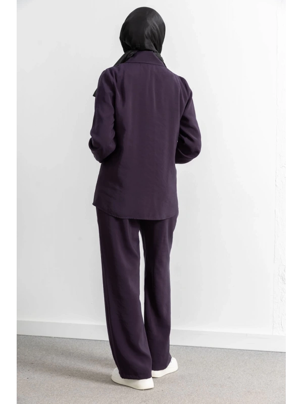 LETAFET RİVET DETAYLI FERMUARLI PANTOLONLU TAKIM - MÜRDÜM