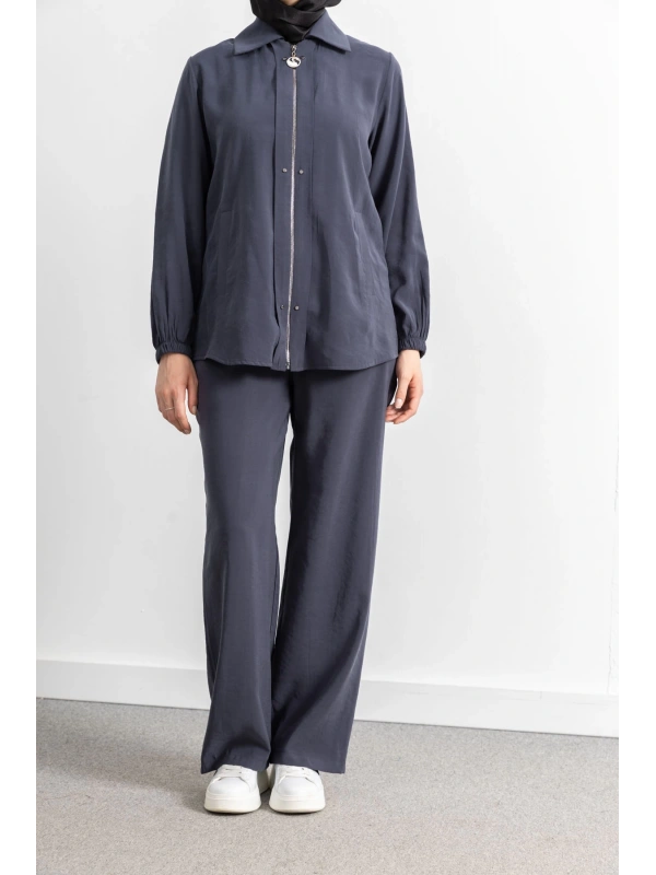 LETAFET RİVET DETAYLI FERMUARLI PANTOLONLU TAKIM - ANTRASİT