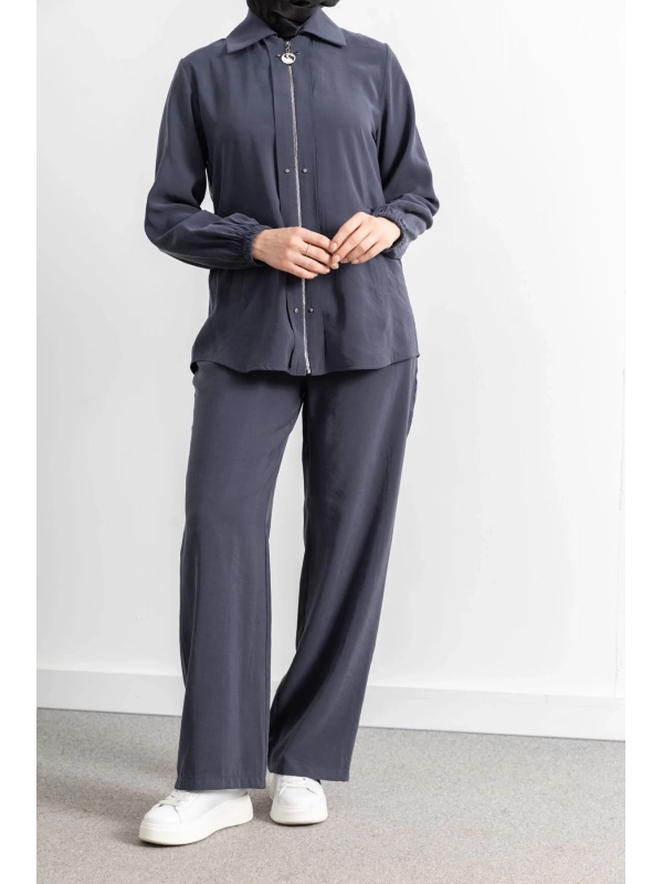 LETAFET RİVET DETAYLI FERMUARLI PANTOLONLU TAKIM - ANTRASİT