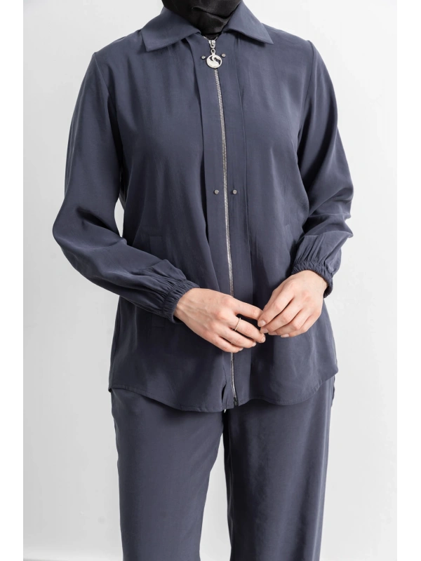 LETAFET RİVET DETAYLI FERMUARLI PANTOLONLU TAKIM - ANTRASİT