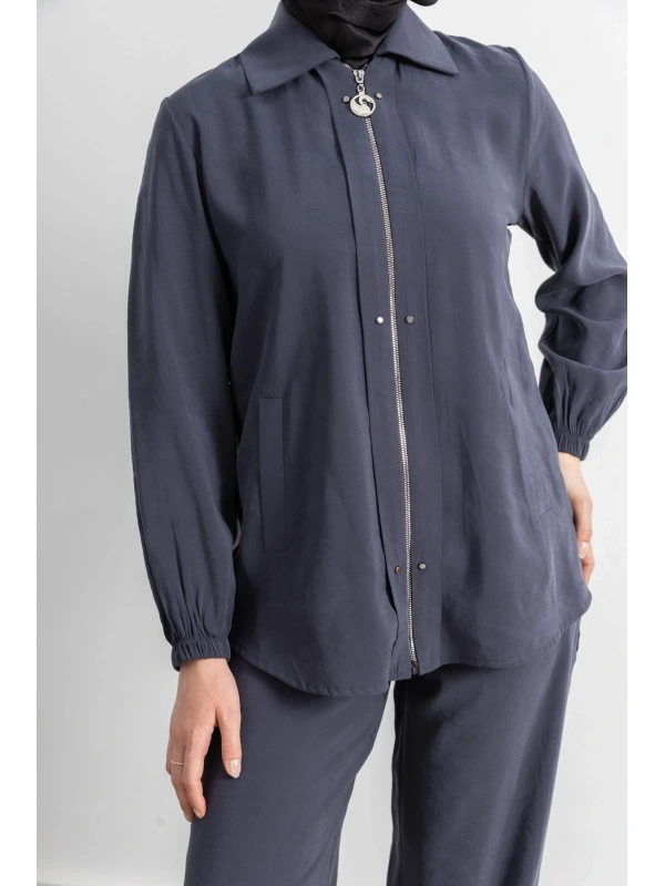 LETAFET RİVET DETAYLI FERMUARLI PANTOLONLU TAKIM - ANTRASİT