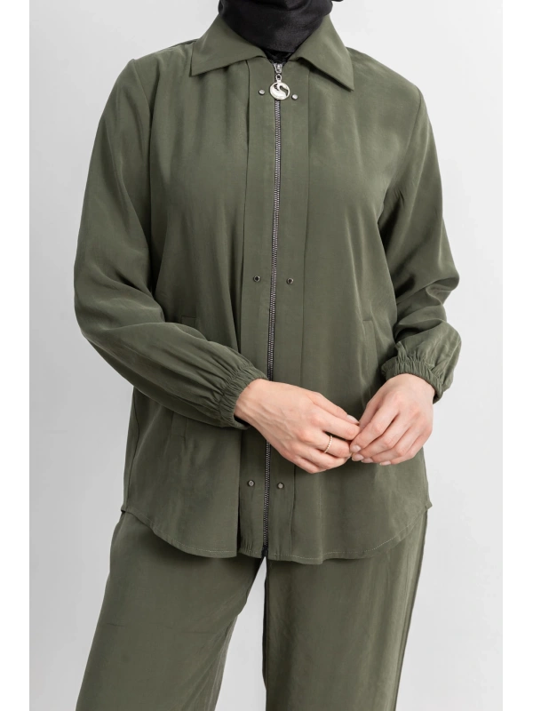 LETAFET RİVET DETAYLI FERMUARLI PANTOLONLU TAKIM - HAKİ