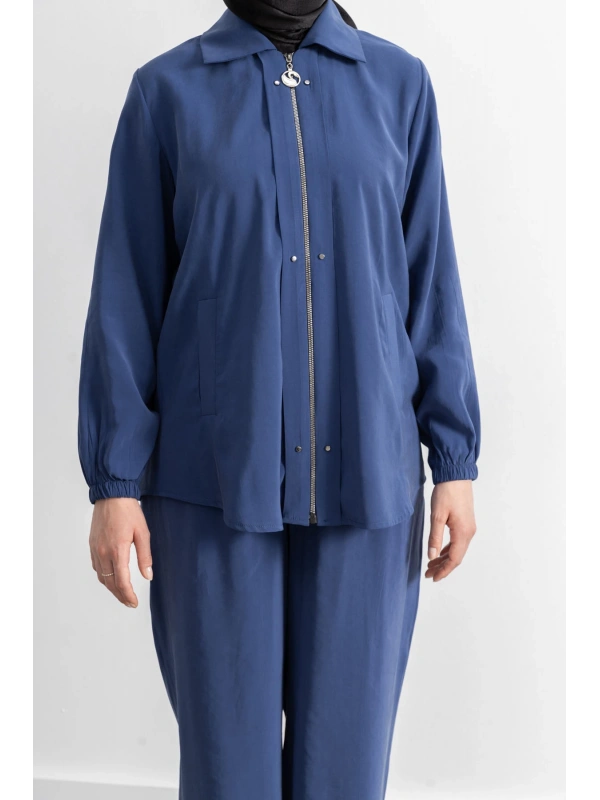 LETAFET RİVET DETAYLI FERMUARLI PANTOLONLU TAKIM - İNDİGO