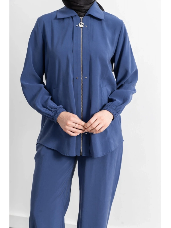 LETAFET RİVET DETAYLI FERMUARLI PANTOLONLU TAKIM - İNDİGO