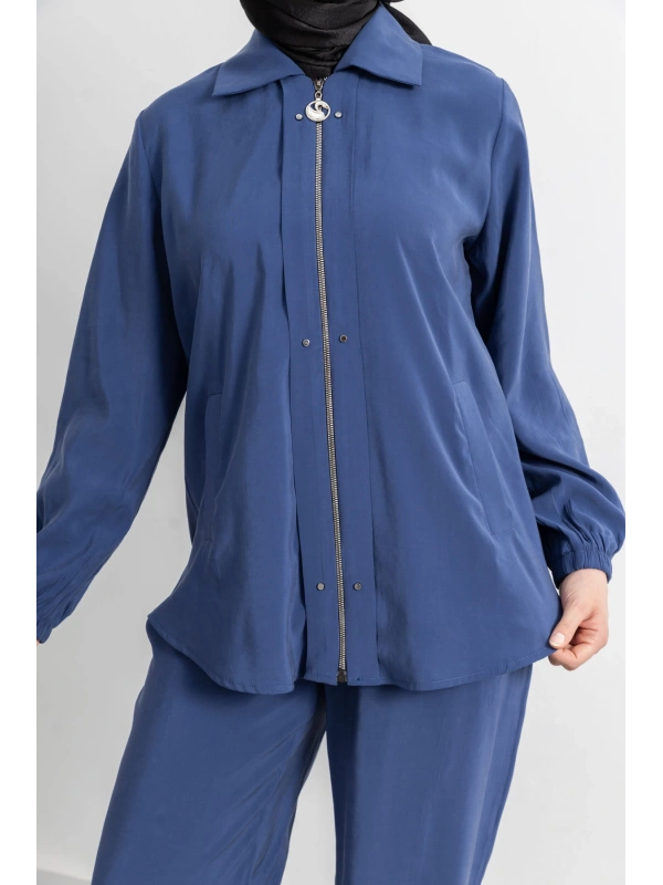 LETAFET RİVET DETAYLI FERMUARLI PANTOLONLU TAKIM - İNDİGO