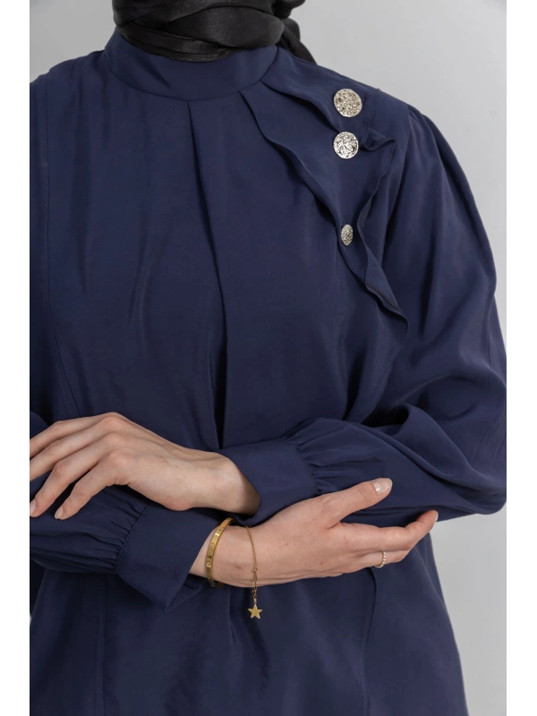 LETAFET ÖNÜ VOLAN DETAYLI PANTOLONLU TAKIM - LACİVERT