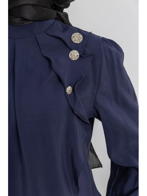 LETAFET ÖNÜ VOLAN DETAYLI PANTOLONLU TAKIM - LACİVERT