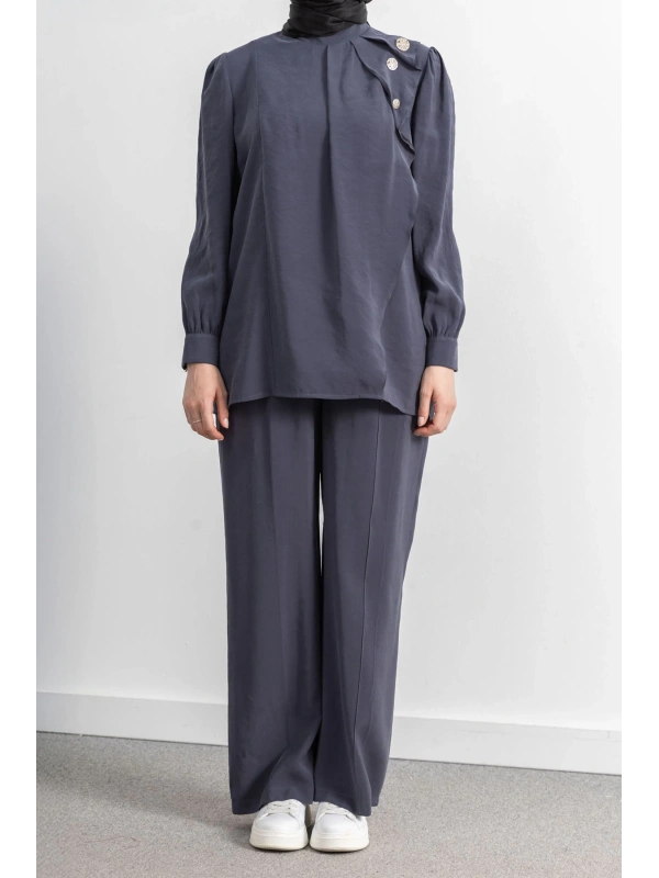 LETAFET ÖNÜ VOLAN DETAYLI PANTOLONLU TAKIM - ANTRASİT