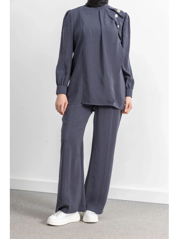 LETAFET ÖNÜ VOLAN DETAYLI PANTOLONLU TAKIM - ANTRASİT