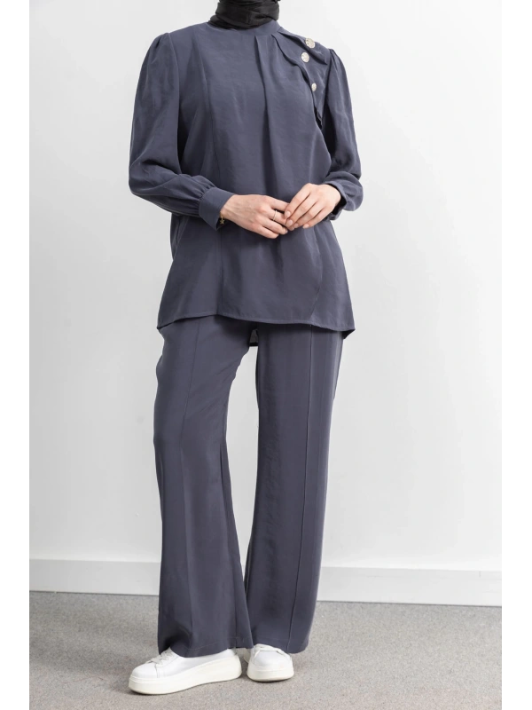 LETAFET ÖNÜ VOLAN DETAYLI PANTOLONLU TAKIM - ANTRASİT