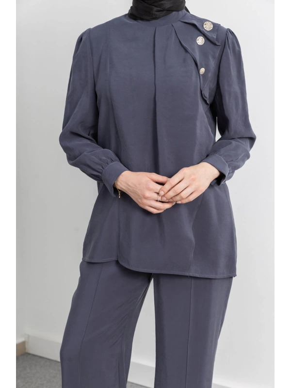 LETAFET ÖNÜ VOLAN DETAYLI PANTOLONLU TAKIM - ANTRASİT