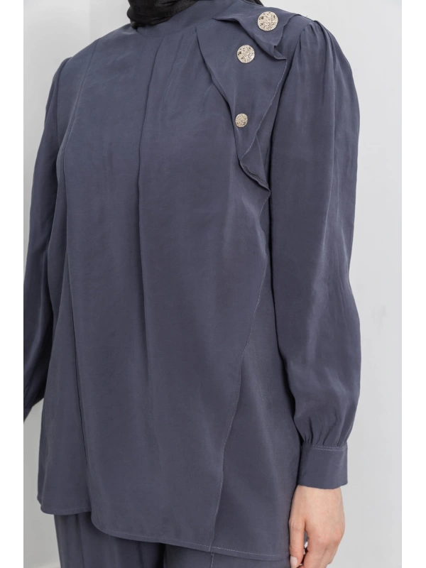 LETAFET ÖNÜ VOLAN DETAYLI PANTOLONLU TAKIM - ANTRASİT