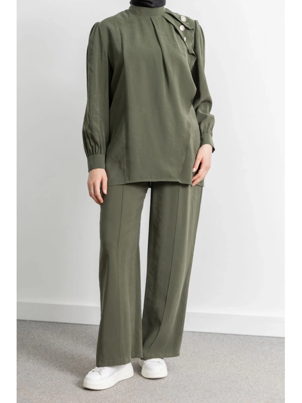 LETAFET ÖNÜ VOLAN DETAYLI PANTOLONLU TAKIM - HAKİ