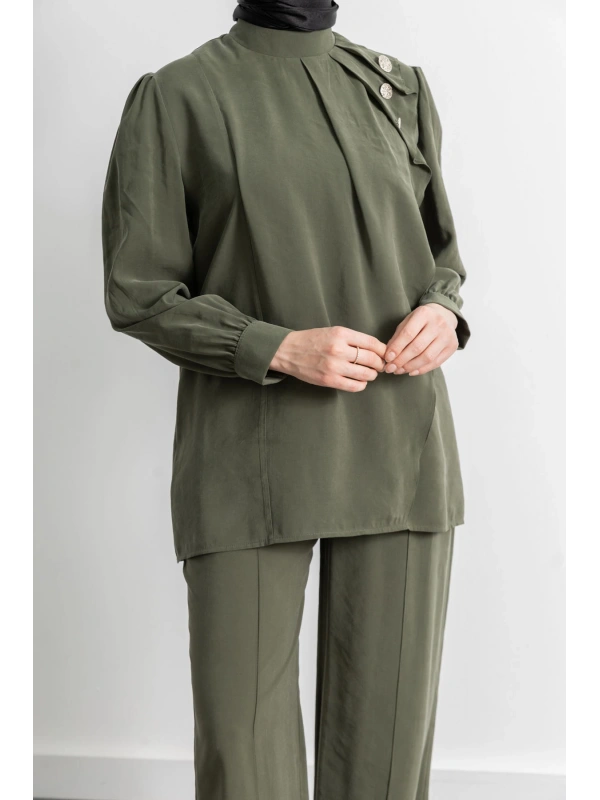 LETAFET ÖNÜ VOLAN DETAYLI PANTOLONLU TAKIM - HAKİ