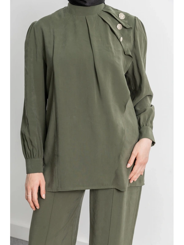 LETAFET ÖNÜ VOLAN DETAYLI PANTOLONLU TAKIM - HAKİ