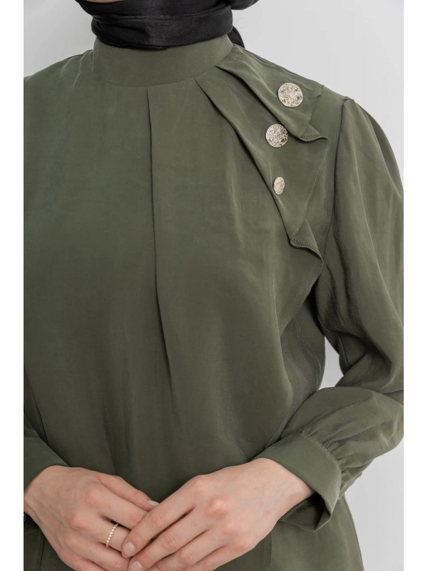 LETAFET ÖNÜ VOLAN DETAYLI PANTOLONLU TAKIM - HAKİ