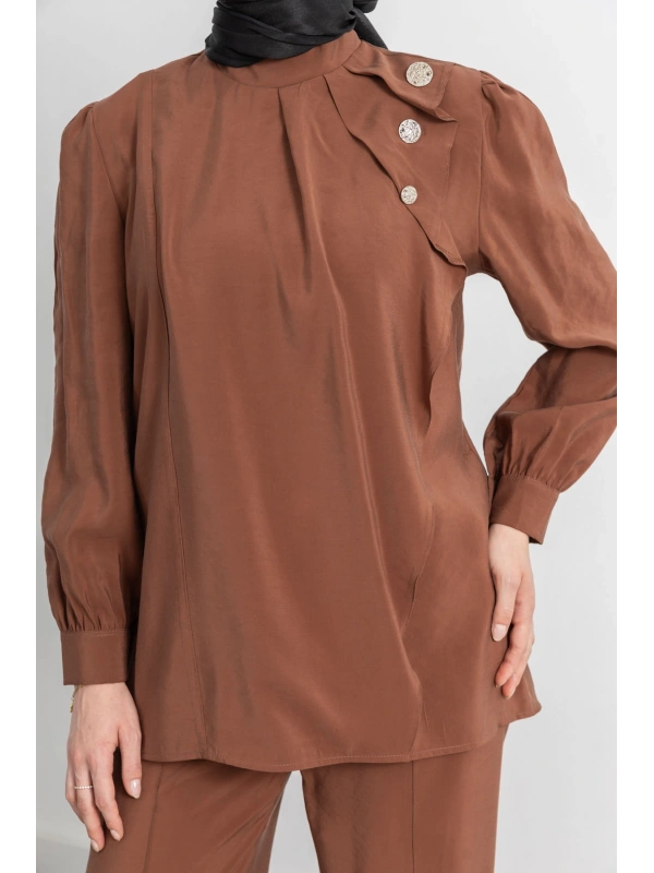 LETAFET ÖNÜ VOLAN DETAYLI PANTOLONLU TAKIM - TABA