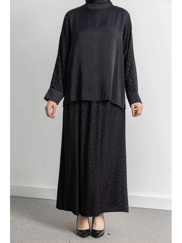 LETAFET PLUS DESENLİ ETEK TAKIM - SİYAH - LEOPAR