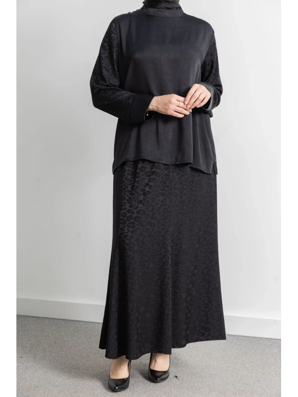 LETAFET PLUS DESENLİ ETEK TAKIM - SİYAH - LEOPAR