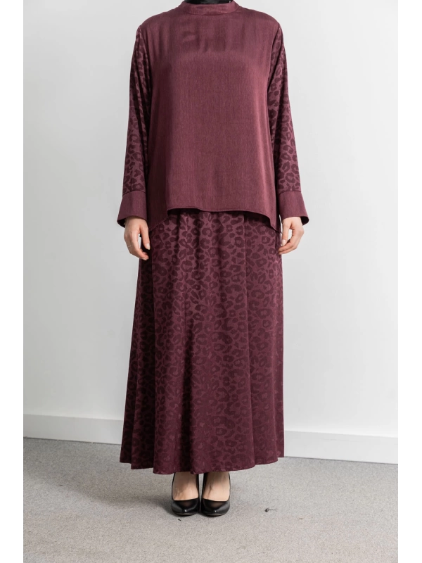 LETAFET PLUS LEOPAR DESENLİ TAKIM - BORDO
