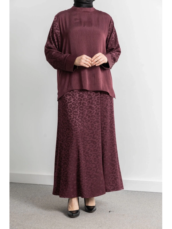 LETAFET PLUS DESENLİ ETEK TAKIM - BORDO - LEOPAR