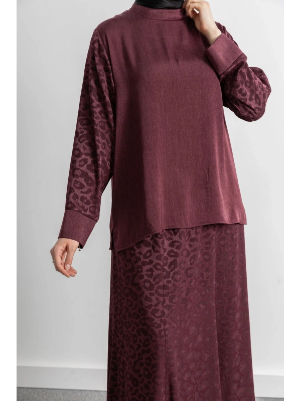 LETAFET PLUS DESENLİ ETEK TAKIM - BORDO - LEOPAR