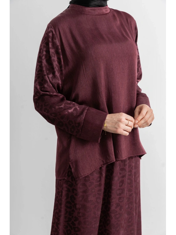 LETAFET PLUS DESENLİ ETEK TAKIM - BORDO - LEOPAR