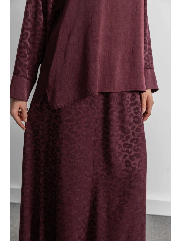 LETAFET PLUS DESENLİ ETEK TAKIM - BORDO - LEOPAR