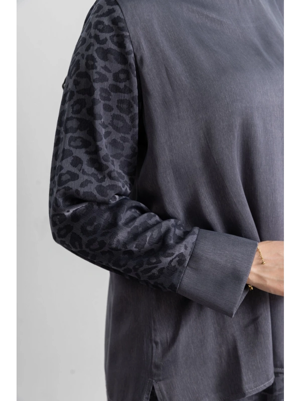 LETAFET PLUS DESENLİ ETEK TAKIM - GRİ - LEOPAR