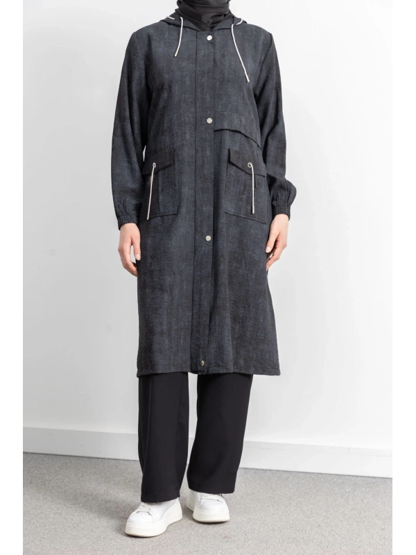 KAPÜŞONLU BASKILI ALLER DETAYLI ARABOY - SİYAH