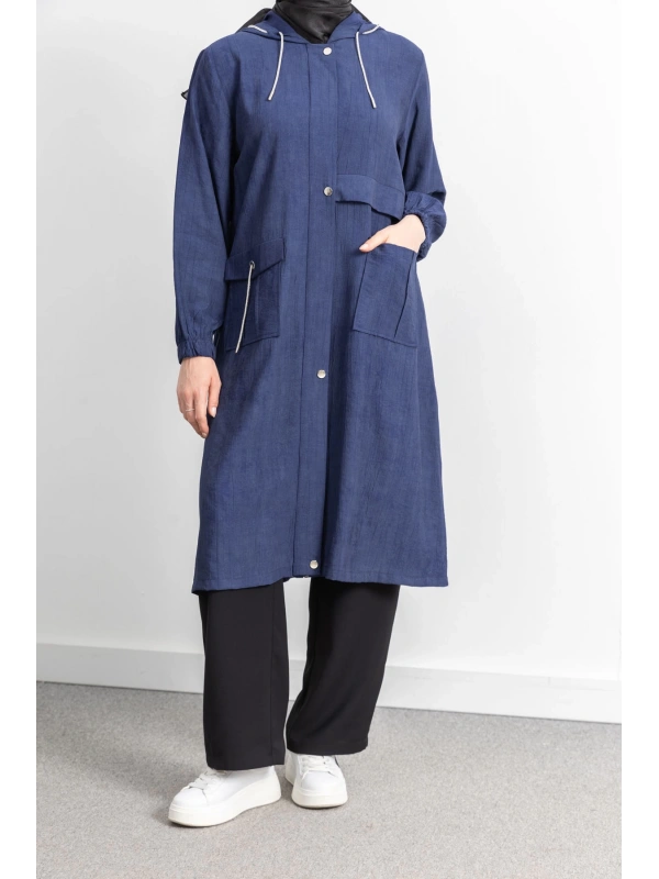 KAPÜŞONLU BASKILI ALLER DETAYLI ARABOY - LACİVERT