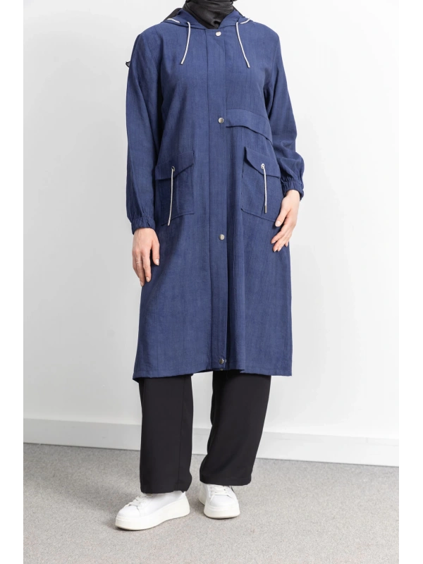 KAPÜŞONLU BASKILI ALLER DETAYLI ARABOY - LACİVERT