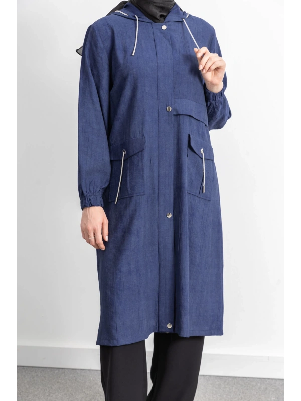 KAPÜŞONLU BASKILI ALLER DETAYLI ARABOY - LACİVERT