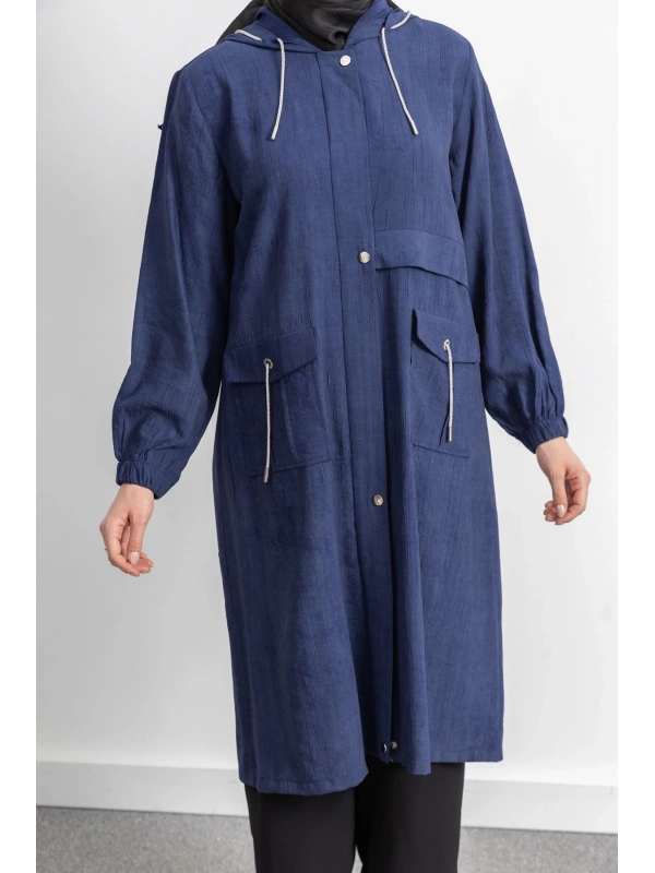 KAPÜŞONLU BASKILI ALLER DETAYLI ARABOY - LACİVERT