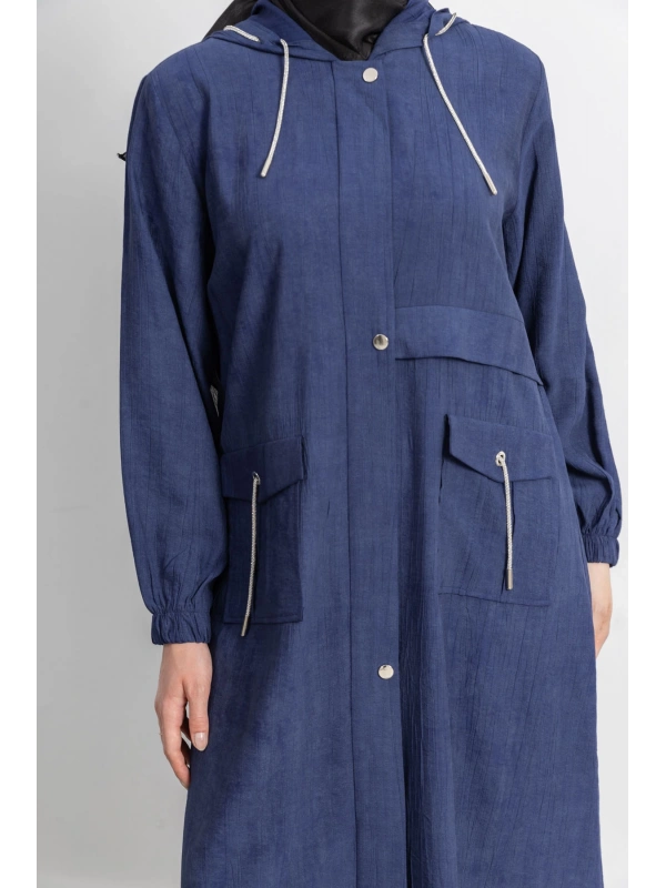 KAPÜŞONLU BASKILI ALLER DETAYLI ARABOY - LACİVERT