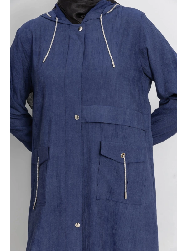 KAPÜŞONLU BASKILI ALLER DETAYLI ARABOY - LACİVERT