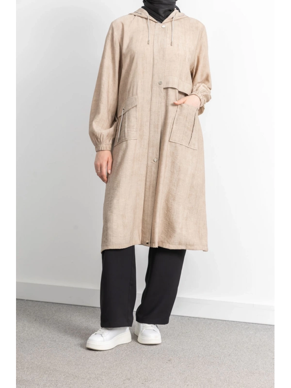 KAPÜŞONLU BASKILI ALLER DETAYLI ARABOY - BEJ