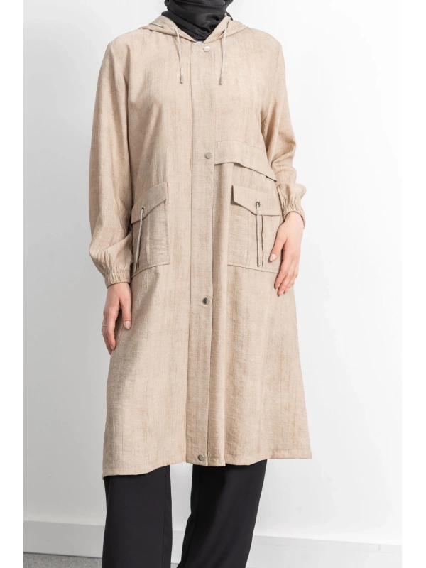 KAPÜŞONLU BASKILI ALLER DETAYLI ARABOY - BEJ